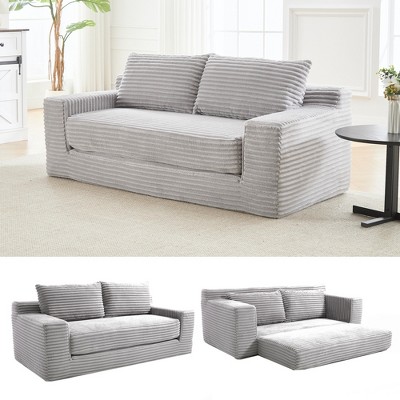 Memory Foam Corduroy Convertible 2-in-1 Sofa Bed with No Assembly, Compact Size, and Multi-Scenario Use