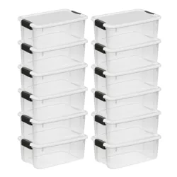 Sterilite 18 Quart Clear Plastic Stackable Storage Organizer Bin with White Latching Lid for Home, Garage, Office, Classroom, Clear (12 Pack)