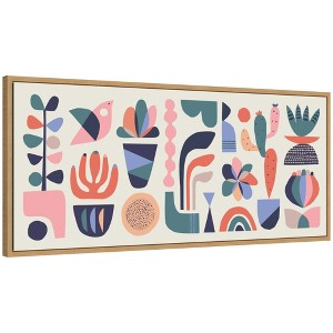 Kate & Laurel All Things Decor 40"x18" Sylvie Retro Pastel Floral and Succulent Panel Framed Canvas by Rachel Lee Natural - 1 of 4