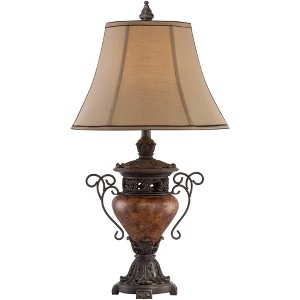 Regency Hill Traditional Table Lamp 31 1/2" Tall USB Charging Port Urn Bronze Faux Silk Bell Shade for Bedroom Living Room Office - 1 of 4