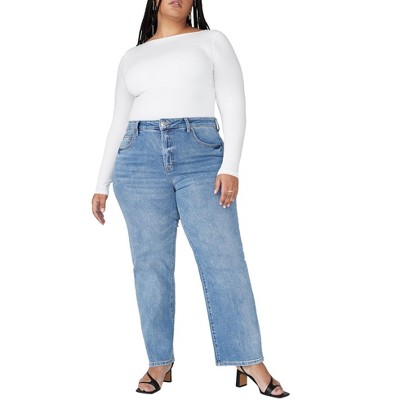 ELOQUII Women's Plus Size The Naomi Comfort Stretch Straight Leg Jean