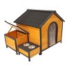 55" Outdoor Wooden Dog House with Food Bowls,Storage Box And PVC Door Curtain,Weatherproof Pet Shelter for Backyard Use-LAOTIES - 4 of 4