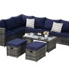 Outdoor Furniture Set, Armrest  Sofas with Cushions and Pillows, 6 Pcs Rattan Wicker Sofa Set with Tempered Glass Coffee Table-Coolbibila - 3 of 4