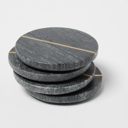 Set of 4 Marble Coasters with Brass Detailing