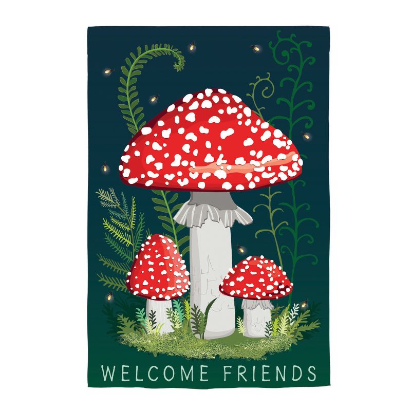 Welcome Friends Mushroom Garden Linen Garden Flag, 1 of 3