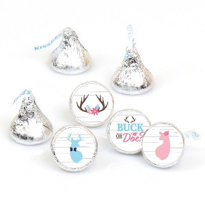 Big Dot of Happiness Buck or Doe - Hunting Gender Reveal Party Round Candy Sticker Favors - Labels Fits Chocolate Candy (1 sheet of 108) - 1 of 4