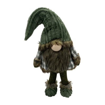 HomeRoots 30" Dark Green Fabric Christmas Standing Gnome Tabletop Sculpture