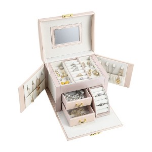 Pink 3-Layer Portable Jewelry Box Organizer with Mirror ¨C Storage for Rings, Bracelets, Earrings & Necklaces, Perfect Gift for Girls/Women - 1 of 4