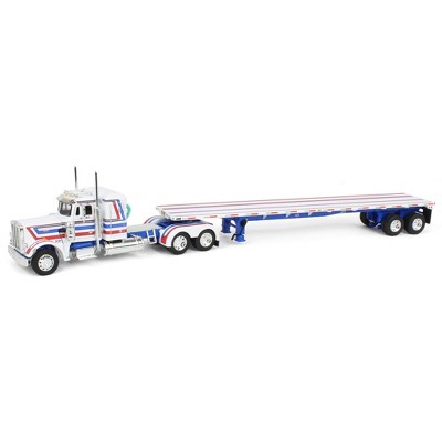 First Gear DCP 1/64 Peterbilt 359 with 48ft Utility Flatbed Trailer, USA Bicentennial Patriot 69-1921