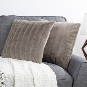 17” Plush Pillows – Set of 2 Gray Channel Striped Square Accent Pillow Inserts and Covers – For Bedroom or Living Room by Lavish Home - 1 of 4