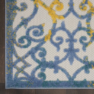 Ivory Blue Floral Synthetic Runner Rug 2'3" x 10'