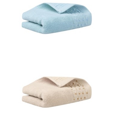 REGALWOVEN 2 Pack Embroidery Pattern Cotton Soft Absorbent Bathroom Hand Towels 14" x 30"