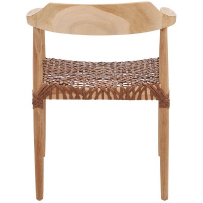 Mid-Century Teak Wood & Woven Leather Accent Chair in Natural Finish