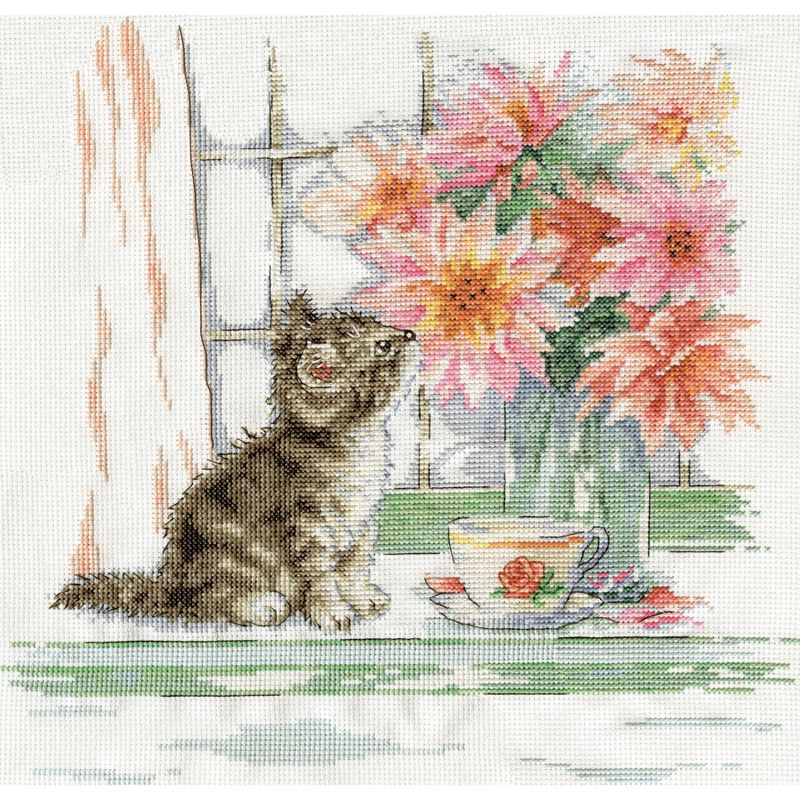 Design Works Counted Cross Stitch Kit 12"X12"-Curious Kitty (14 Count), 3 of 4