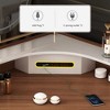 POVISON Corner Makeup Vanity With Lights, Vanity Desk with 5 Drawers, Piano Finish, Solid Wood Legs, Stool, Light Walnut, 29.5'' - 4 of 4