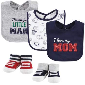 Hudson Baby Infant Boy Cotton Bib and Sock Set, Love Mom, 0-9 Months
