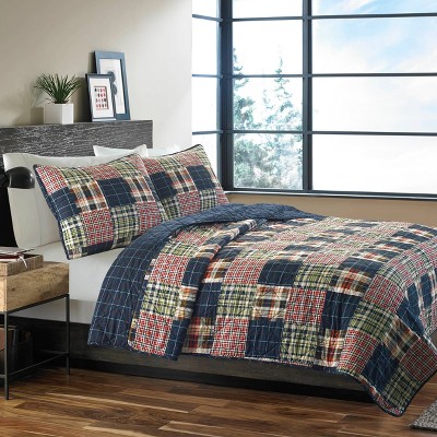 Navy Cotton Reversible Full Quilt Set with Shams