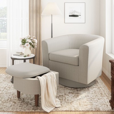 COLAMY Upholstered Swivel Barrel Accent Chair with Storage Ottoman