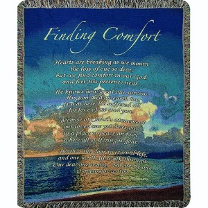 Manual Woodworkers and Weavers "Finding Comfort" Tapestry Throw Blanket 50"x60", Cotton, Inspirational Verse with Peaceful Nature Design - 1 of 3