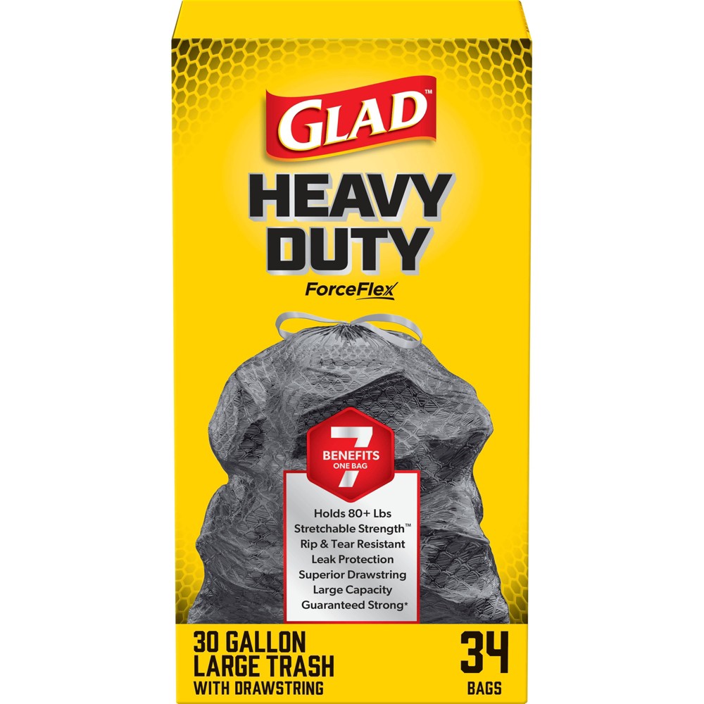 Photos - Garden & Outdoor Decoration Glad ForceFlex Large Drawstring Black Trash Bags - 30gal/34ct