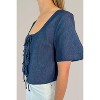 Women's Denim Short Sleeve Tie Front Blouse - nlt - 3 of 4