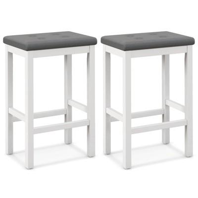 Tangkula Upholstered Bar Stools Set of 2/4 Counter Height Stools with Button-tufted PVC Leather Seat & Sturdy Footrests Gray & White