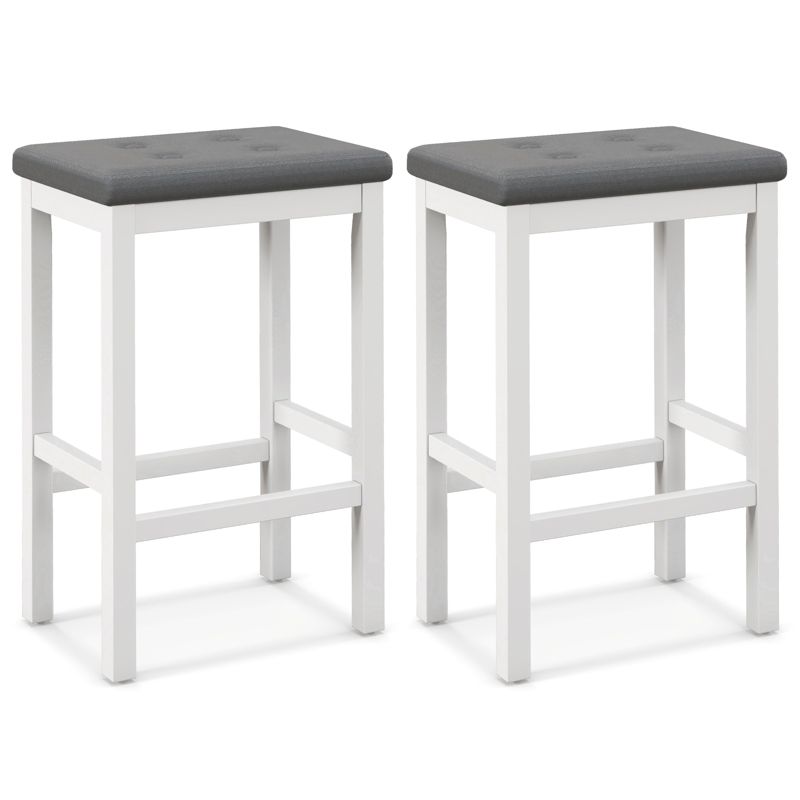 Tangkula Upholstered Bar Stools Set of 2/4 Counter Height Stools with Button-tufted PVC Leather Seat & Sturdy Footrests Gray & White, 1 of 8