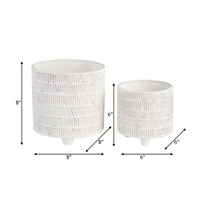 Ivory Geometric Ceramic Footed Planter Set of 2