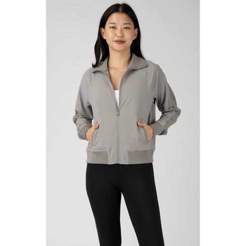 90 Degree By Reflex Womens Lightstreme Funnel Neck Bomber Jacket With  Ribbed Details And Zipper Pockets - Frost Gray - Large : Target