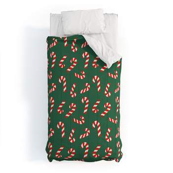Lathe & Quill Candy Canes Green Comforter + Pillow Sham(s) - Deny Designs