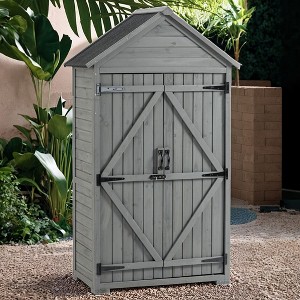 GDFStudio Bennett Modern 69" Outdoor Fir Wood Storage Shed with 3 Adjustable Shelves - 1 of 4