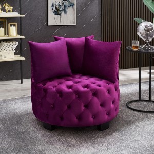30.5" Velvet Upholstered Tufted Accent Leisure Chair with Round Back and 3 Cushions, Contemporary Club Chair for Living Room - 1 of 4