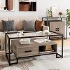 Coffee Table with Tempered Glass, 41 Inch Rectangle Center Table with Drawers and Storage Shelf - 3 of 4