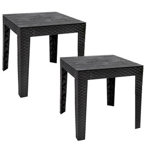 Sunnydaze Weather-Resistant Outdoor Side Table with Faux Wood Plank Tabletop - 16.5" Square - Black - 1 of 4