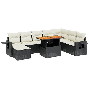 vidaXL 9 Piece Patio Sofa Set with Cushions - Black and Cream without storage - 1 of 4