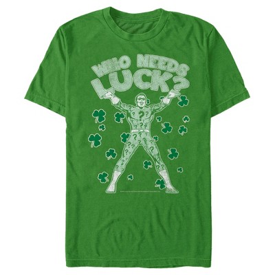 Men's Batman St. Patrick's Day Riddler Who Needs Luck Distressed T ...
