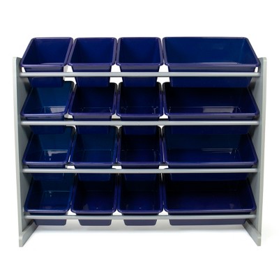 Gray and Navy Kids' Toy Storage Organizer with 16 Bins
