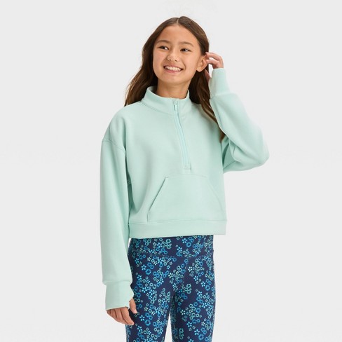 Girls 1 2 Zip Pullover Sweatshirt All In Motion Mint Green S