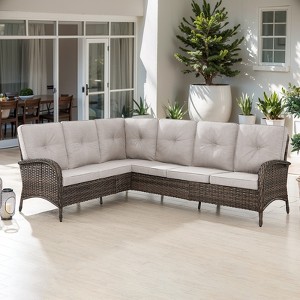POCASSY Outdoor Sectional Sofa, L Shaped Sectional Couch with All Weather Wicker and Olefin Fabric Cushion Cover, 2 Pieces Sectional Sofa for Balcony - 1 of 4