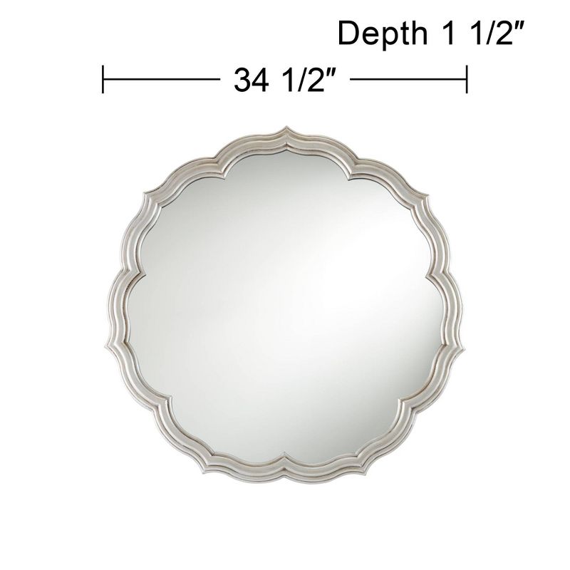 Noble Park Turin Scalloped Edge Round Vanity Wall Mirror Rustic Silver Stacked Wood Frame 34 1/2" Wide for Bathroom Bedroom Living Room Home Office, 4 of 8
