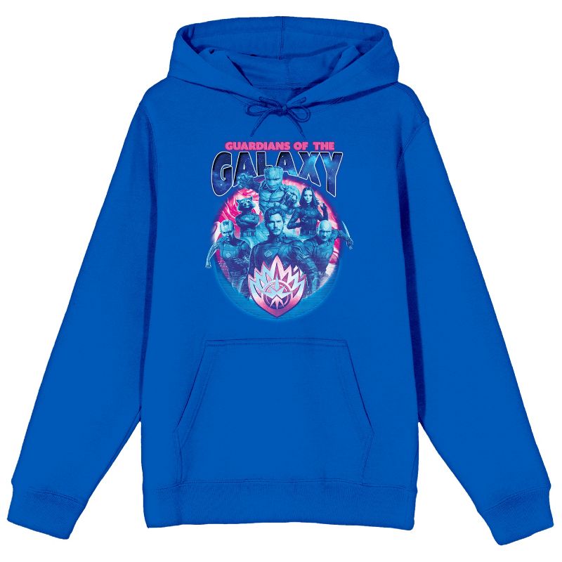 Guardians Of The Galaxy Vol. 3 Character Logo Long Sleeve Royal Blue Unisex Adult Hooded Sweatshirt, 1 of 4
