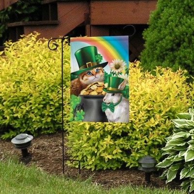 St. Patrick's Day Garden Flag with Cats and Bunny, 12.5" x 18"