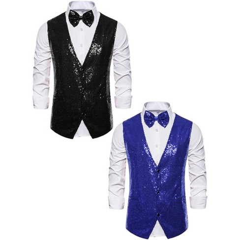 Lars Amadeus Men's Glitter Sequin Sleeveless Suit Vest Set with Bow Tie 2 Packs - image 1 of 4