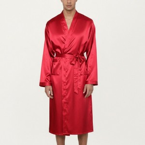 Anna-Kaci Men's Satin Robe with Waist Tie Belt and Front Pockets - 1 of 4