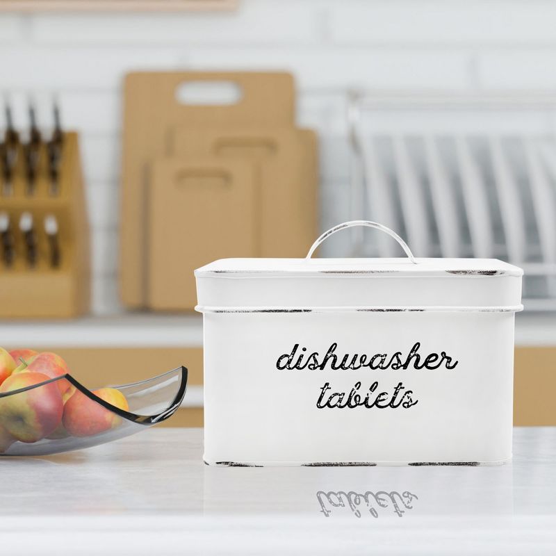 AuldHome Design Enamelware Dishwasher Pod Holder, Farmhouse Tablet Container; Kitchen Storage Tin w/ Lid, 2 of 9