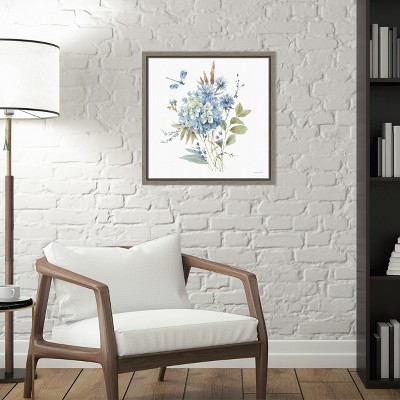 Blue and Green Floral Canvas Print with Dragonfly