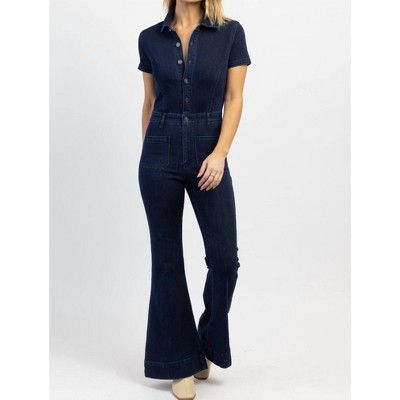 Women's GOOD KARMA DENIM FLARE JUMPSUIT - KanCan