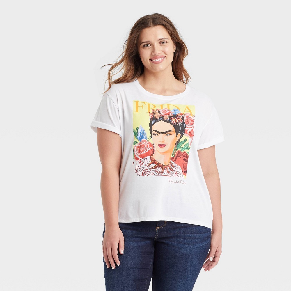 Size 1X Women's Plus Size Frida Short Sleeve Graphic T-Shirt - White 1X