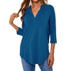 Nlife Women V Neck Solid Color Blouses Relaxed Fit 3/4 Sleeve Curved Hem Tunics Tops - 2 of 4