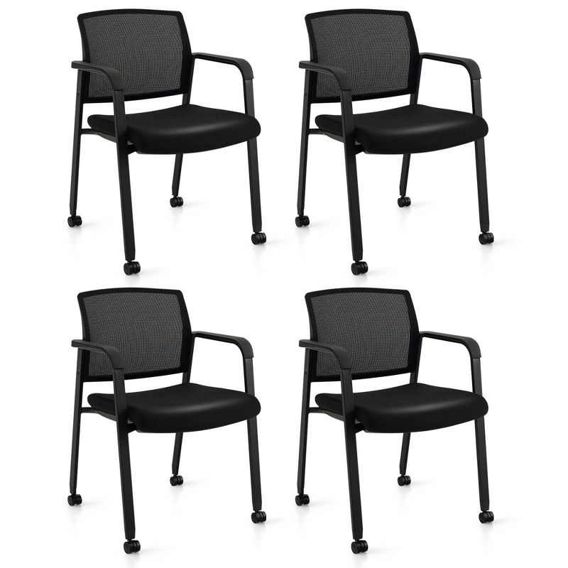 Costway Conference Chairs Set of 2/4 Stackable Office Guest Mesh Chair Waiting Room Wheels, 1 of 11